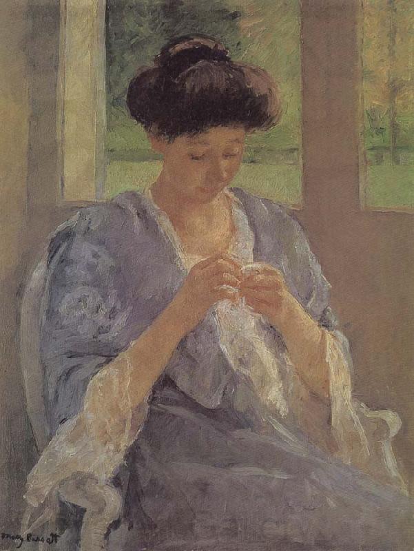 Mary Cassatt lady is sewing in front of the window Norge oil painting art